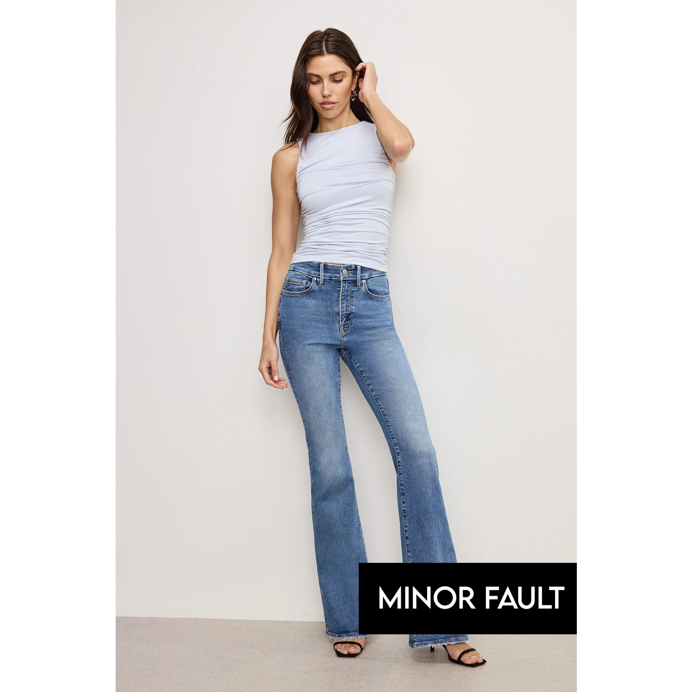 (Minor Fault) Mid Blue High Rise Flare Jeans | Montivo Pakistan