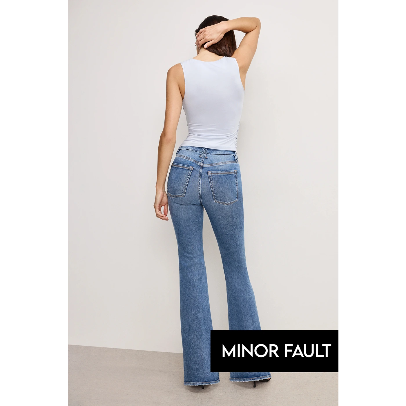 (Minor Fault) Mid Blue High Rise Flare Jeans | Montivo Pakistan