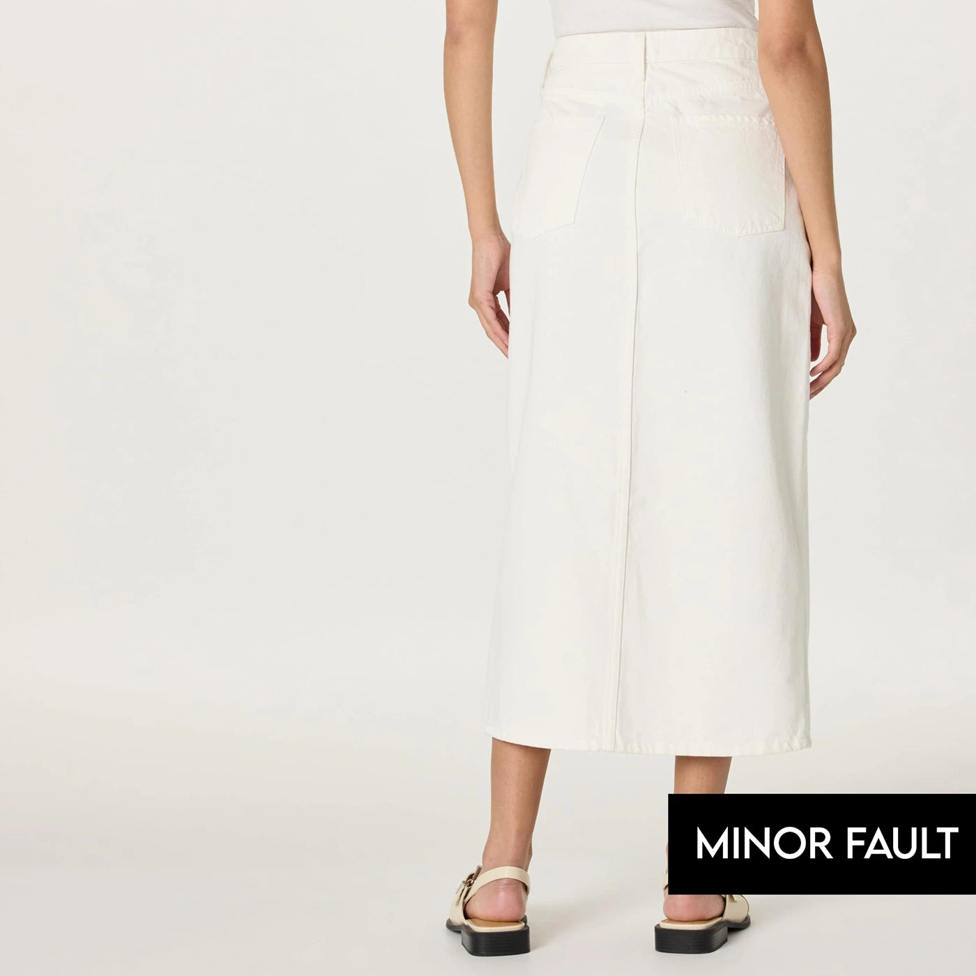 (Minor Fault) White Front Slit Denim Skirt | Montivo Pakistan