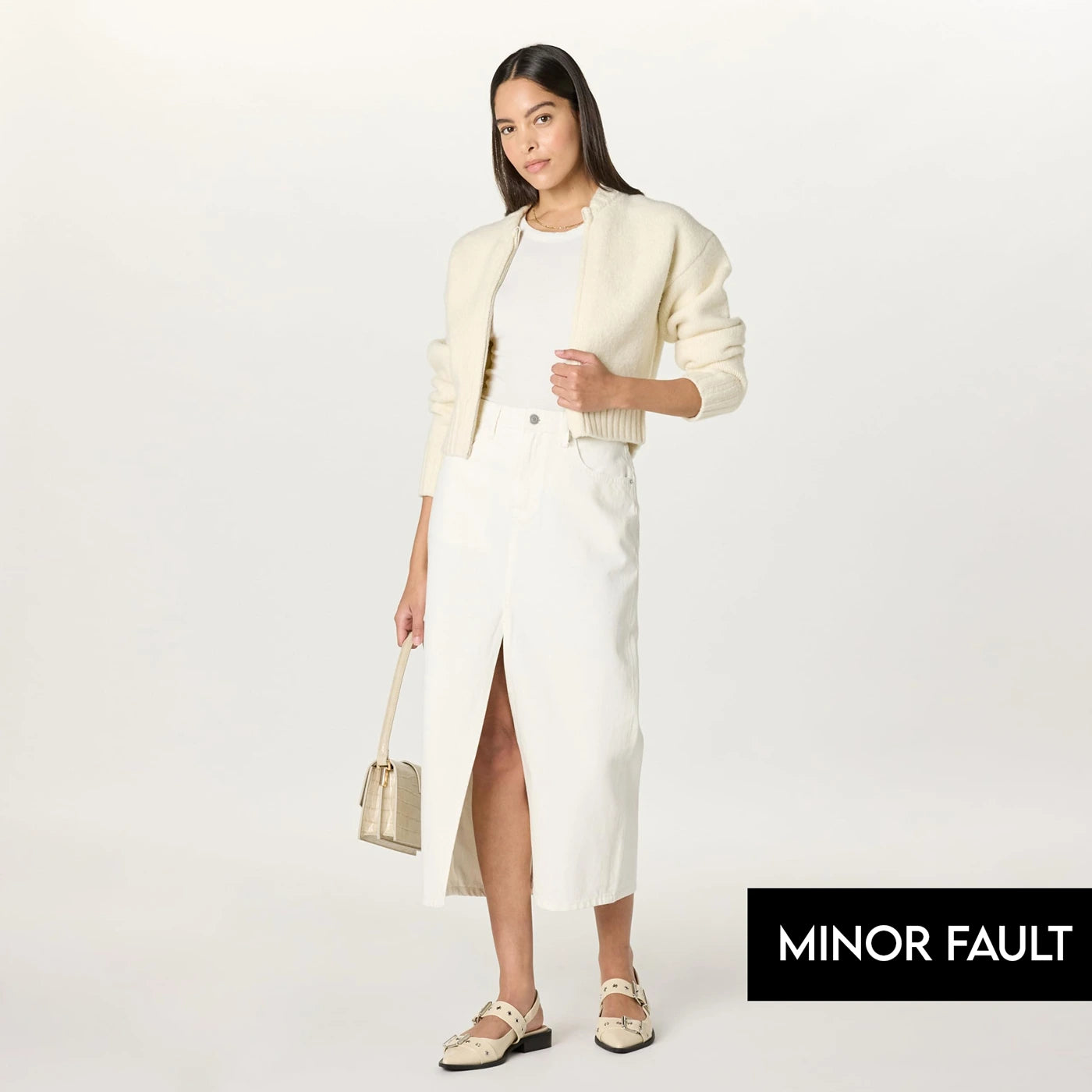 (Minor Fault) White Front Slit Denim Skirt | Montivo Pakistan