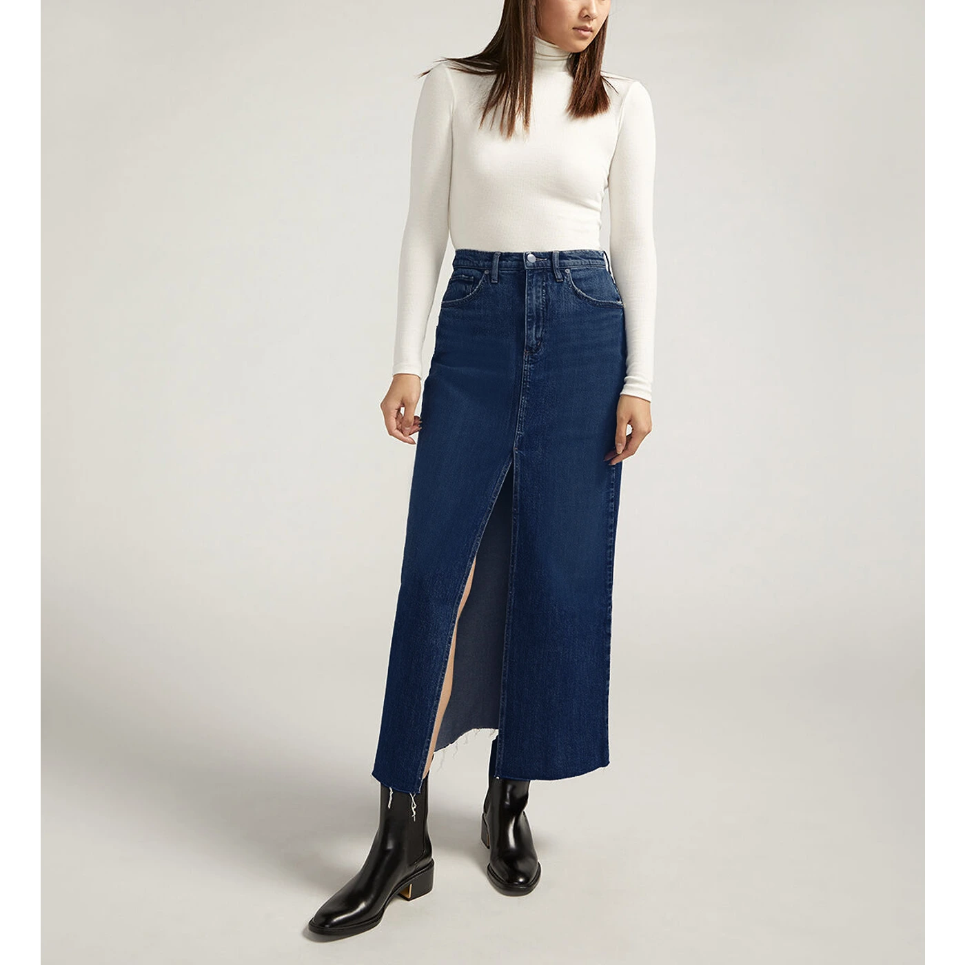 Dark Blue Front Slit Maxi Denim Skirt | Montivo Pakistan