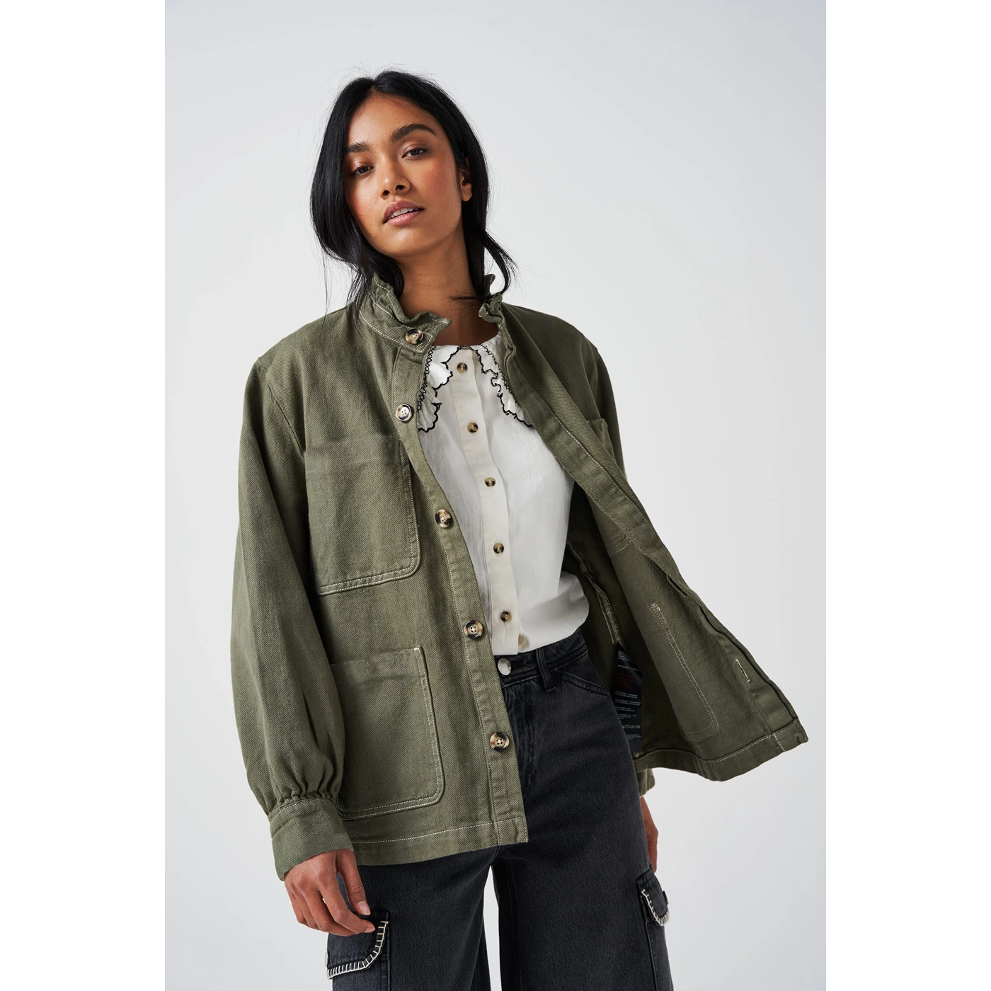 Olive Oversized Denim Shirt | Montivo Pakistan