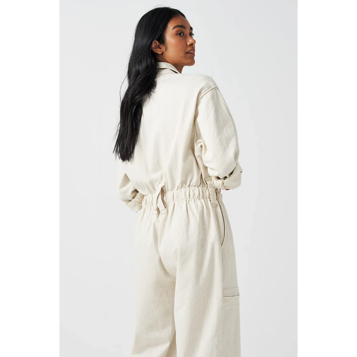 Ecru Denim Long Jumpsuit | Montivo Pakistan