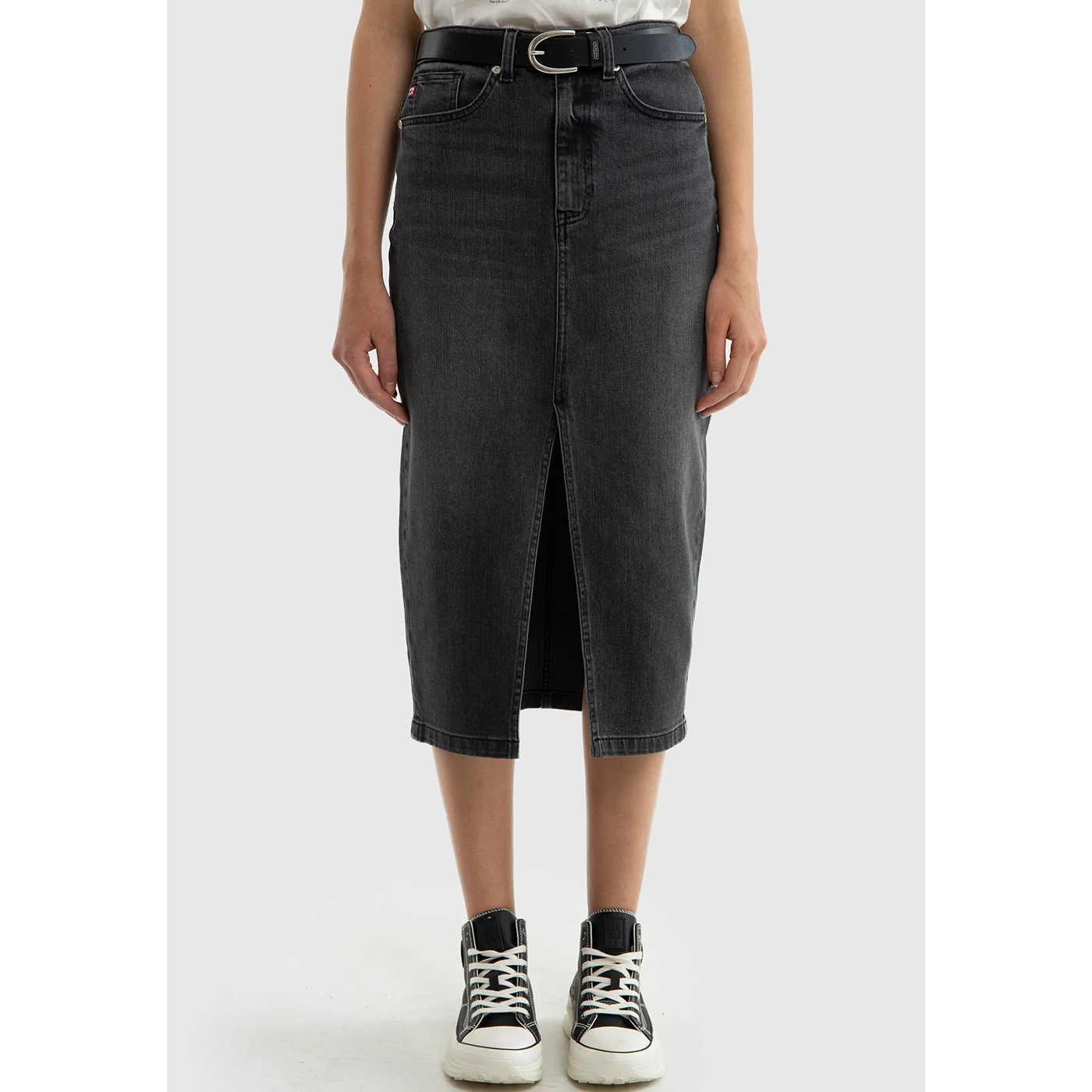 Charcoal Front Slit Denim Skirt | Montivo Pakistan