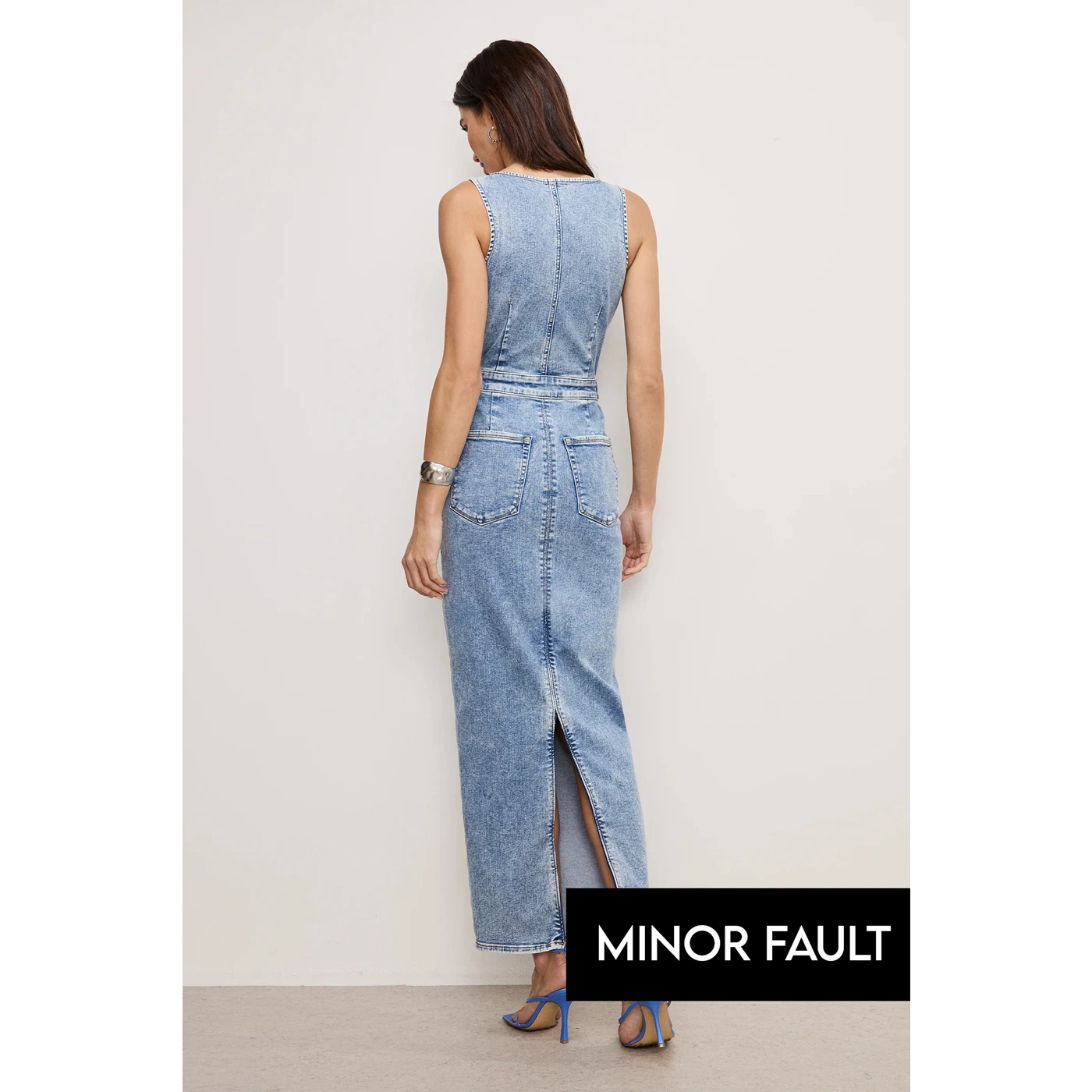 (Minor Fault) Light Blue Maxi Denim Dress | Montivo Pakistan
