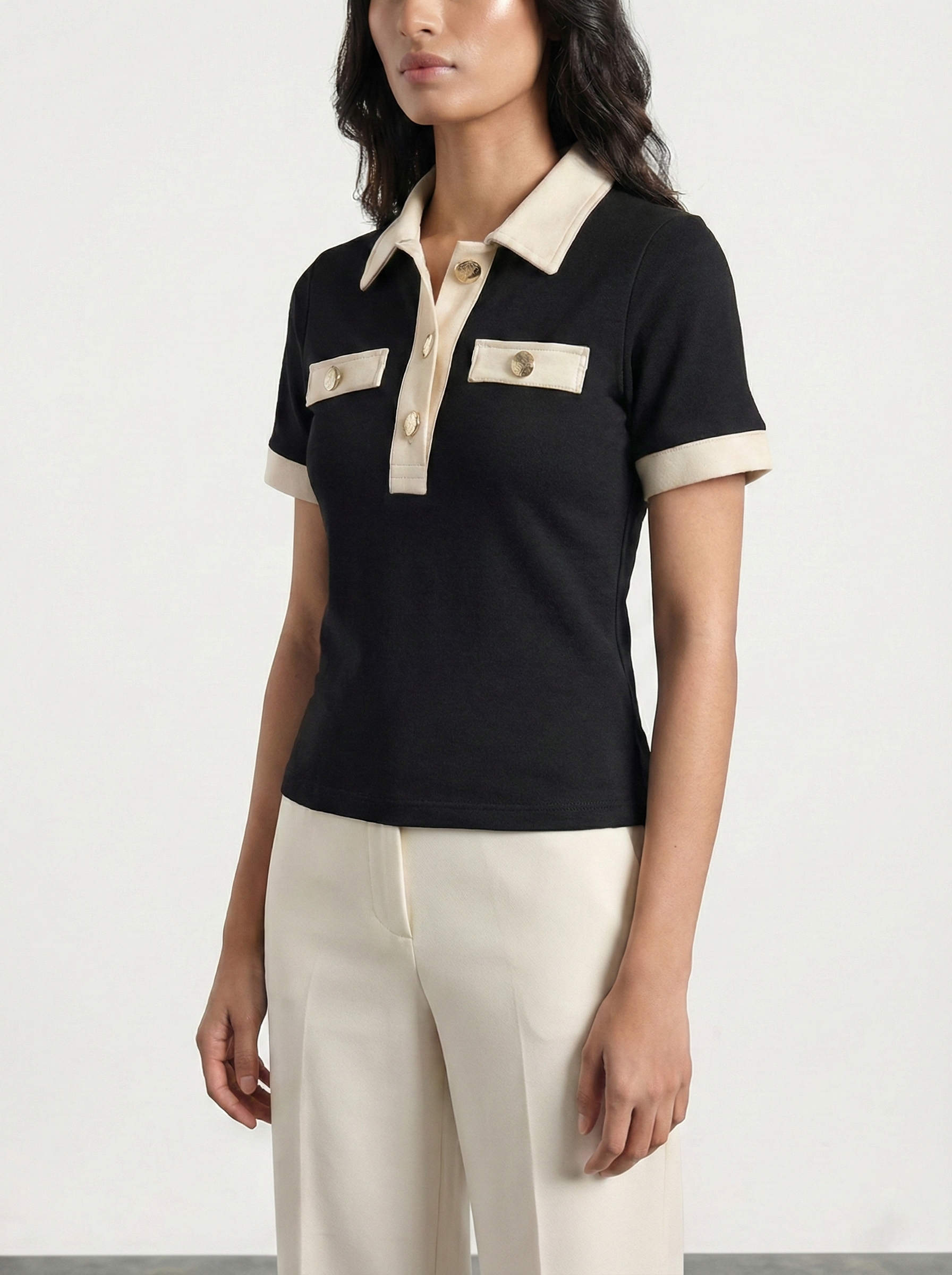 Black Contrast Trim Button Polo | Montivo Pakistan