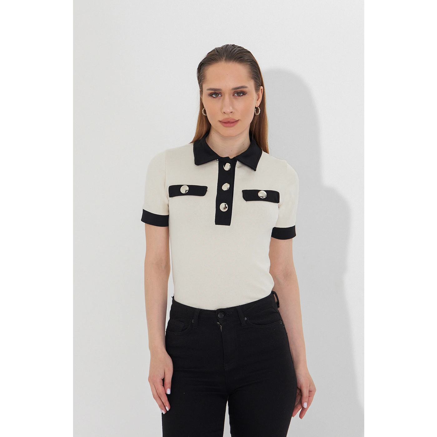 Ecru Contrast Trim Button Polo | Montivo Pakistan