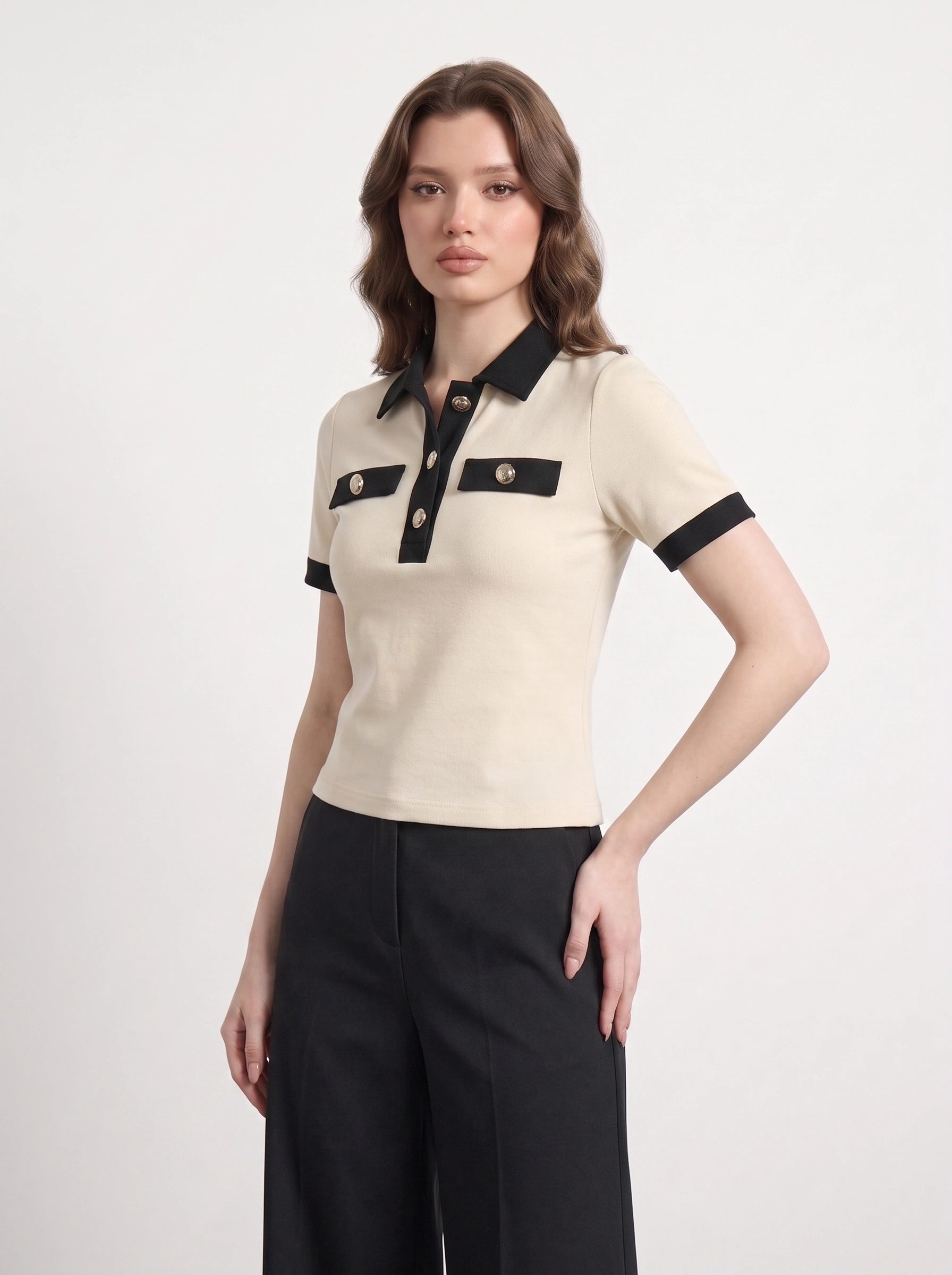 Ecru Contrast Trim Button Polo | Montivo Pakistan
