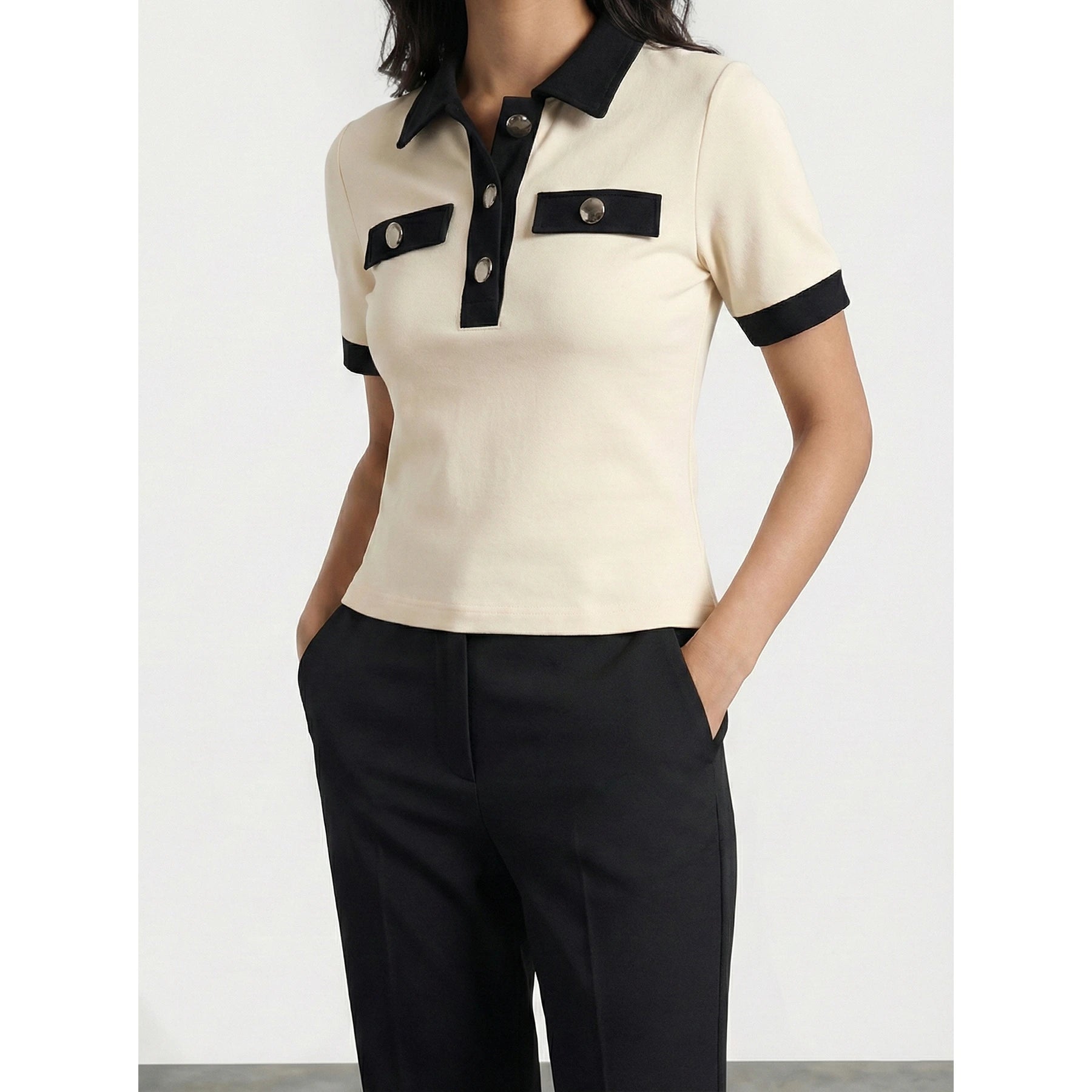 Ecru Contrast Trim Button Polo | Montivo Pakistan