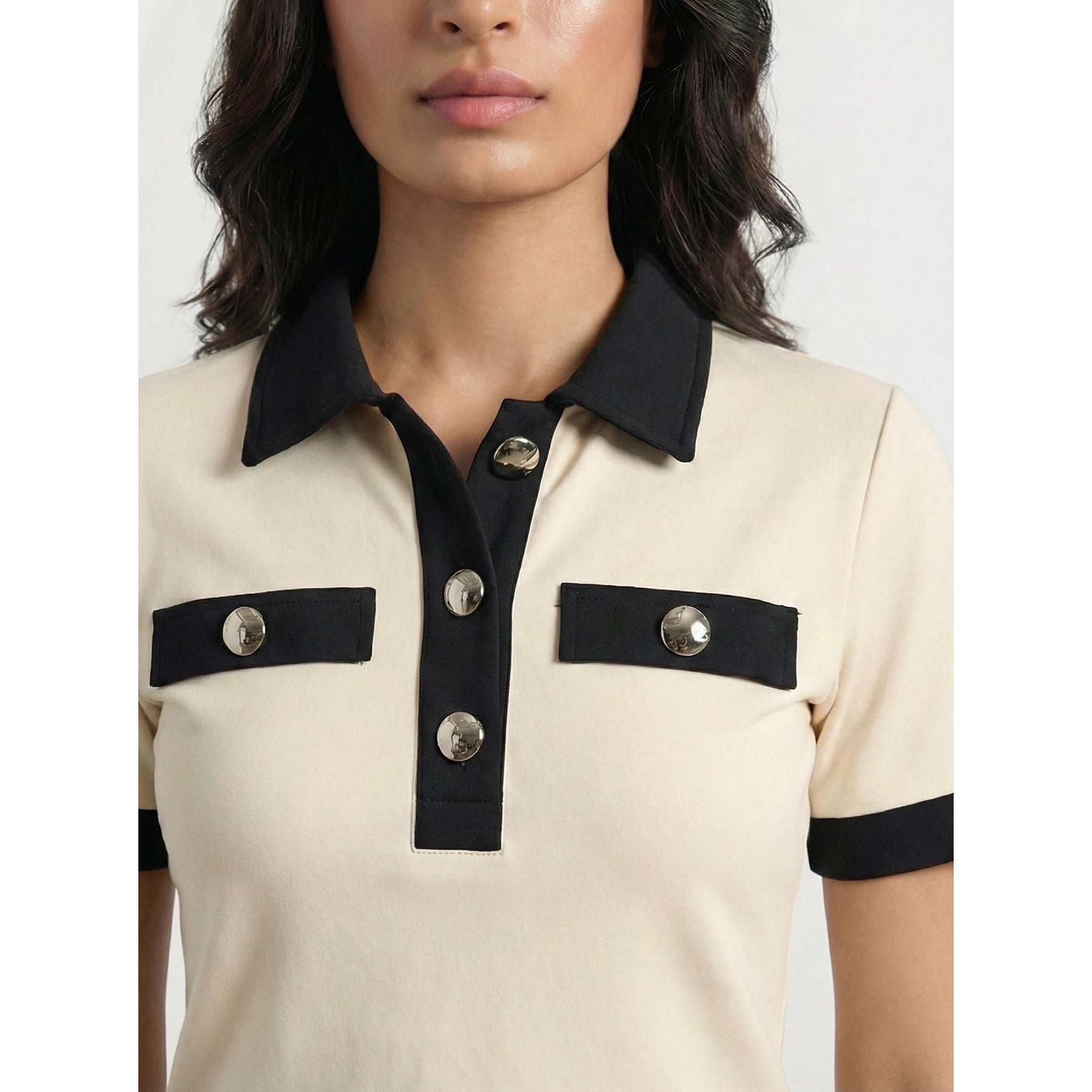 Ecru Contrast Trim Button Polo | Montivo Pakistan