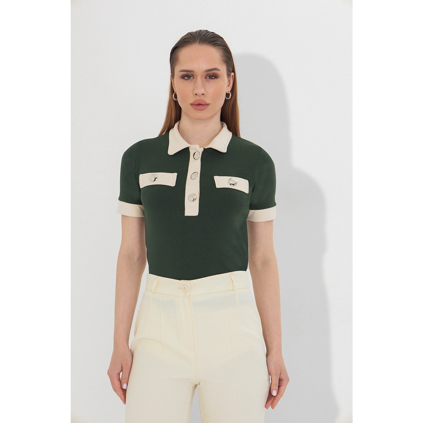 Green Contrast Trim Button Polo | Montivo Pakistan