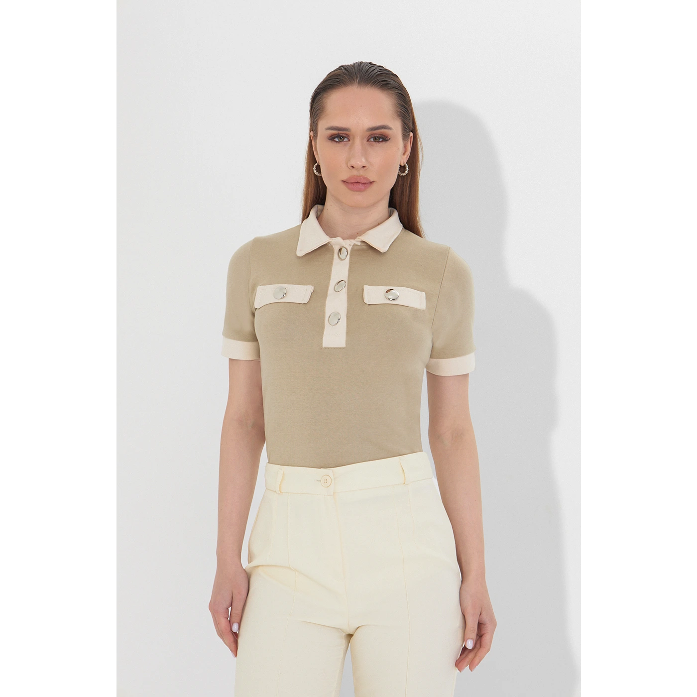 Beige Contrast Trim Button Polo | Montivo Pakistan