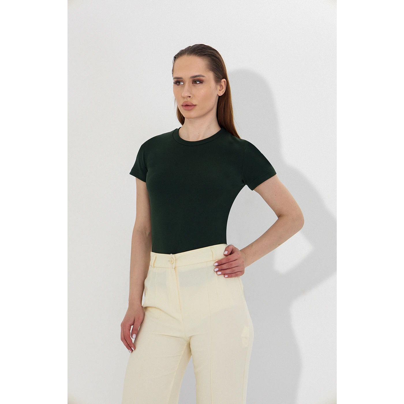 Green Ribbed Fitted Tshirt | Montivo Pakistan