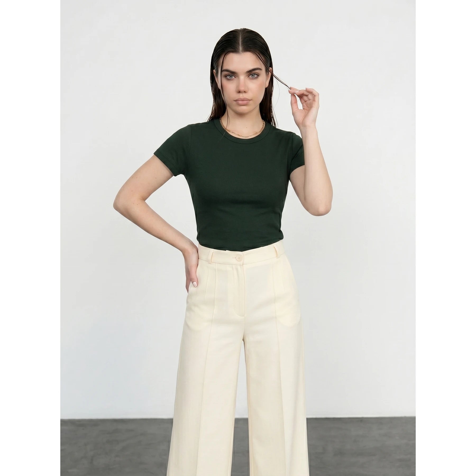 Green Ribbed Fitted Tshirt | Montivo Pakistan