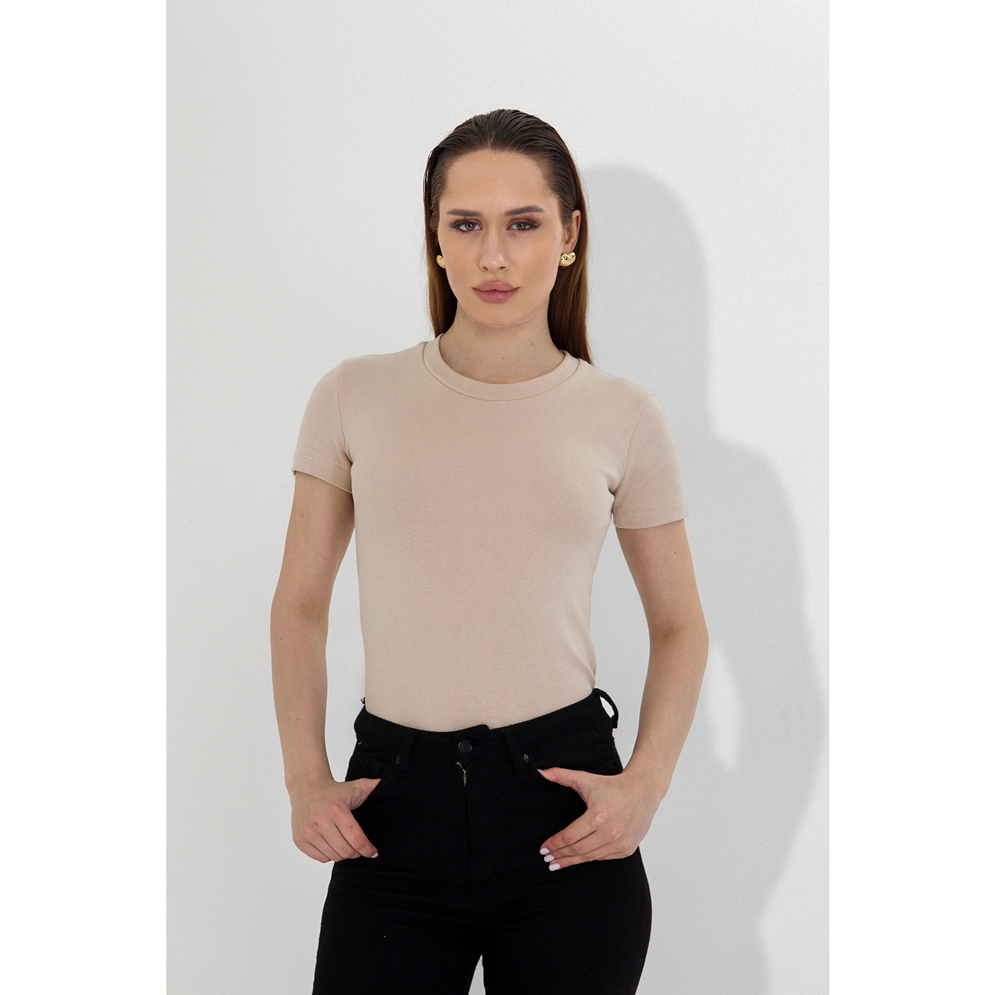 Beige Ribbed Fitted Tshirt | Montivo Pakistan