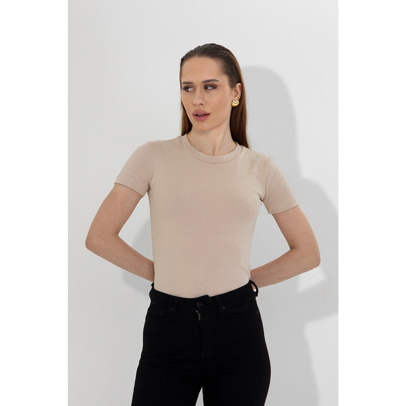 Beige Ribbed Fitted Tshirt | Montivo Pakistan