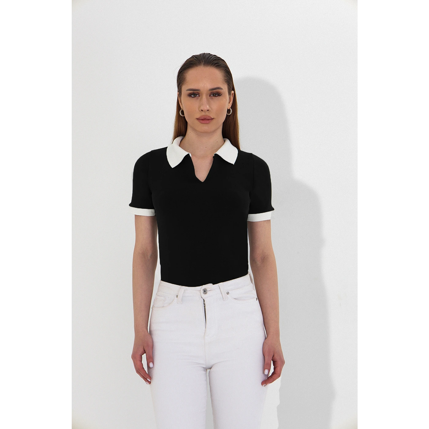 Black V Neck Contrast Polo | Montivo Pakistan