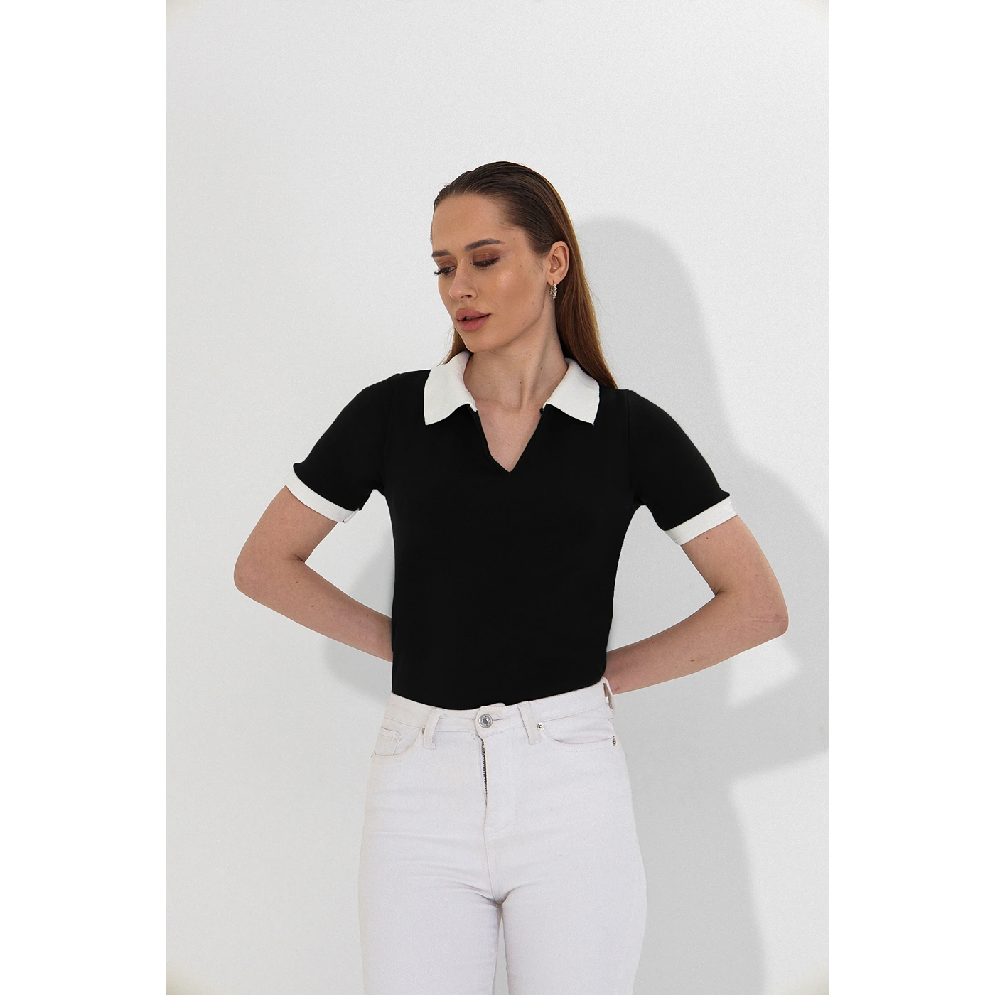 Black V Neck Contrast Polo | Montivo Pakistan