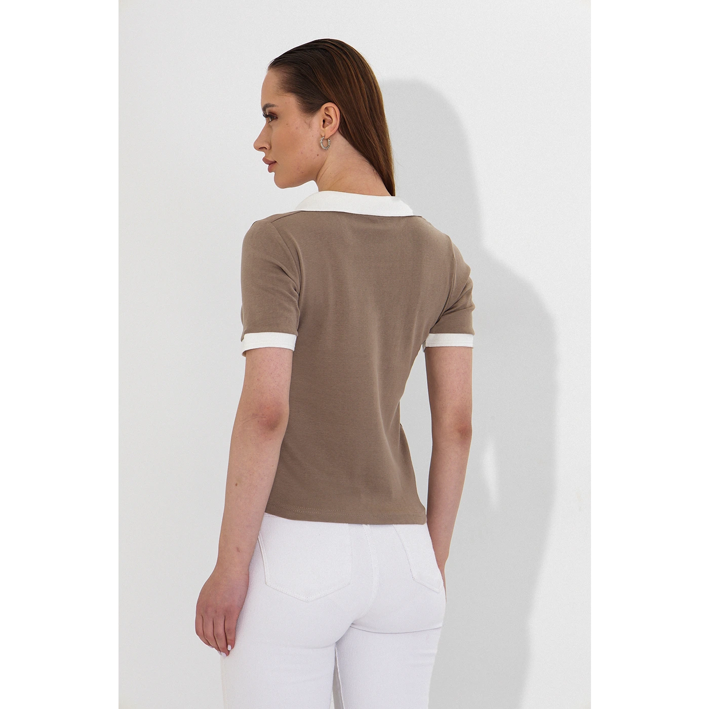 Brown V Neck Contrast Polo | Montivo Pakistan