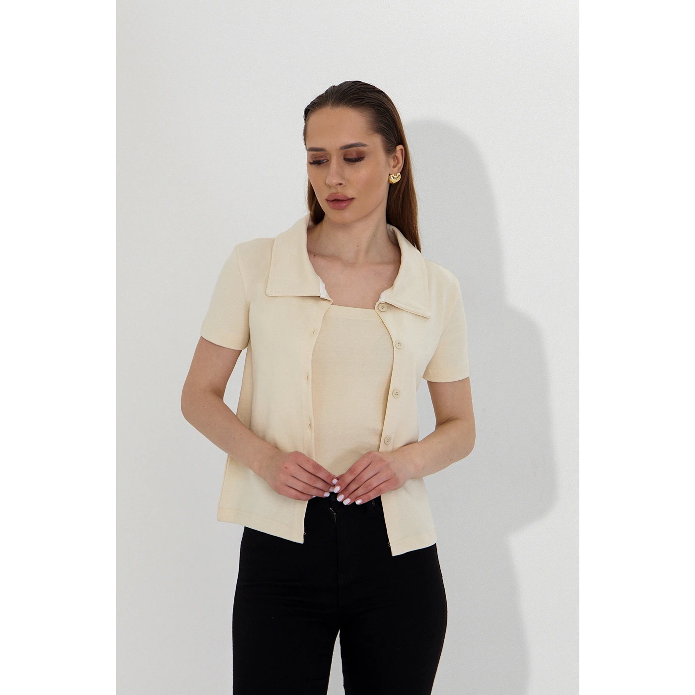 Ecru Bandeau Top + Shirt Set | Montivo Pakistan