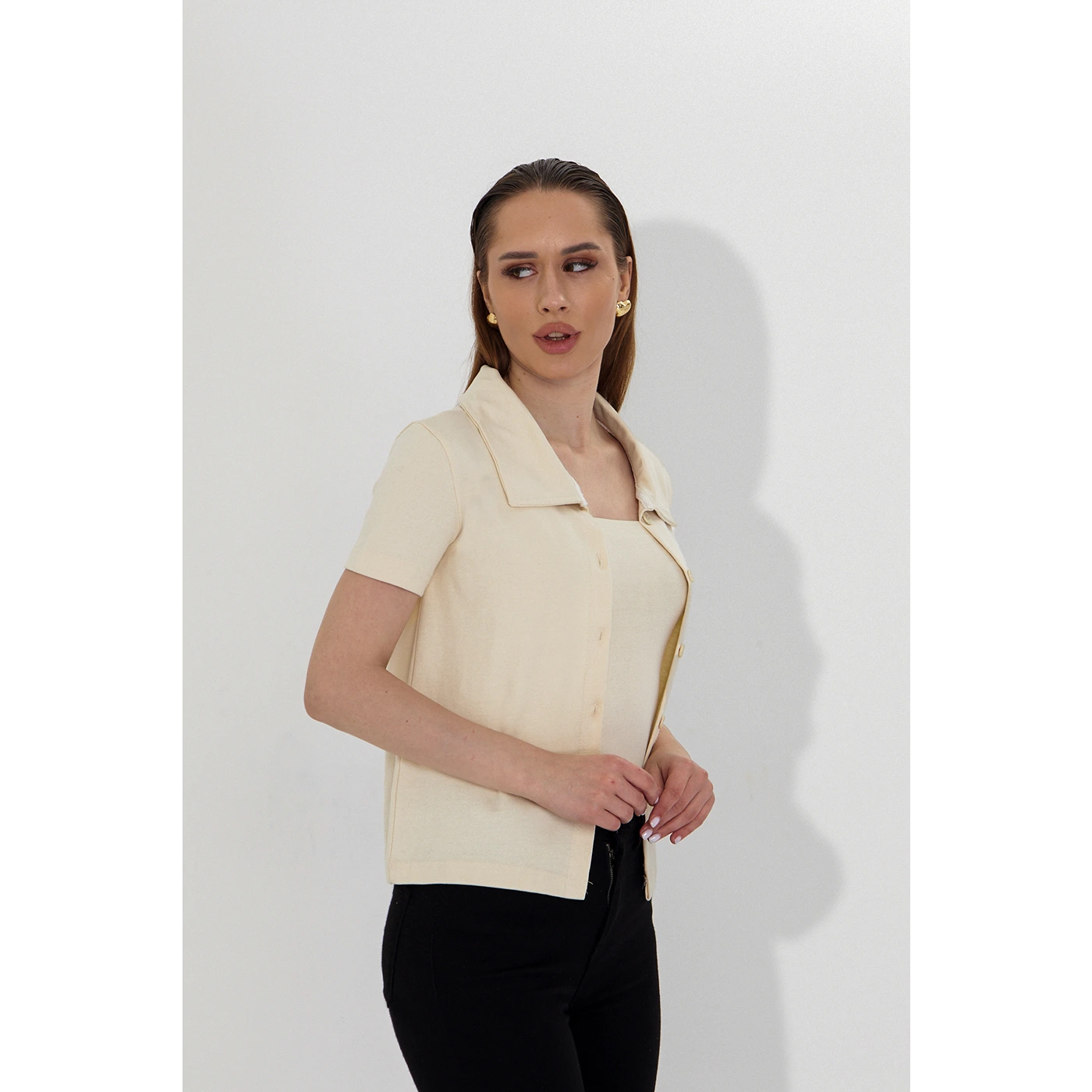 Ecru Bandeau Top + Shirt Set | Montivo Pakistan