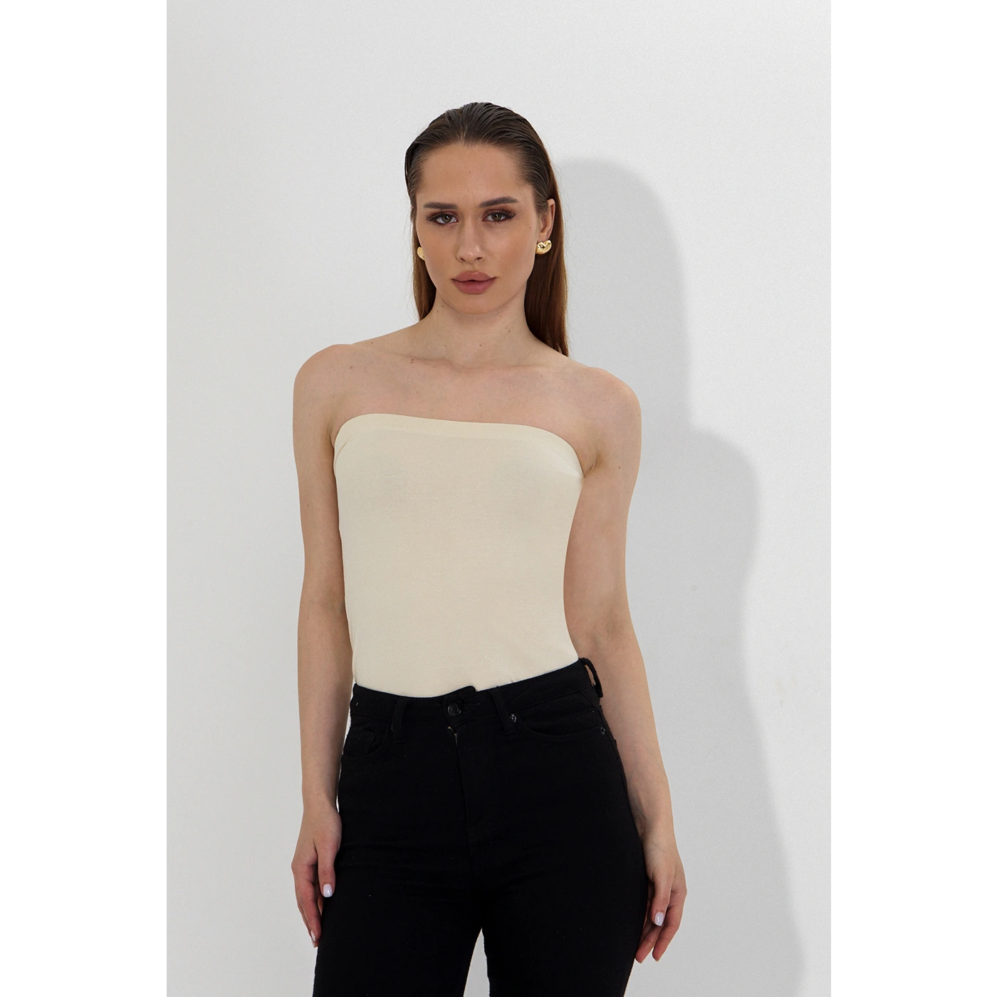 Ecru Bandeau Top + Shirt Set | Montivo Pakistan