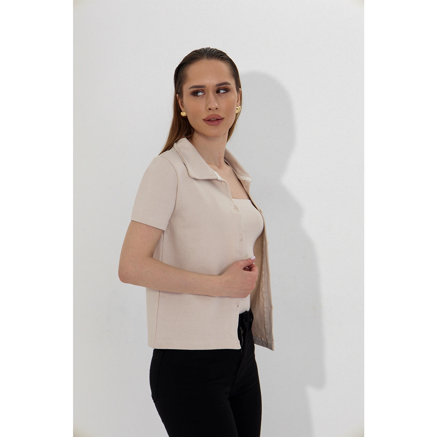 Beige Bandeau Top + Shirt Set | Montivo Pakistan