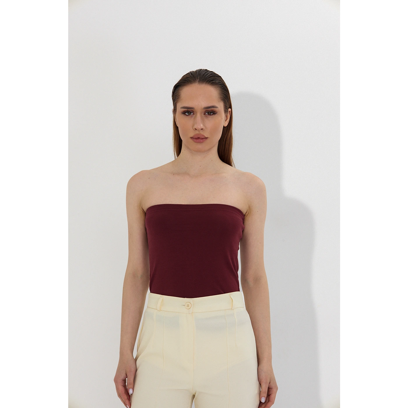 Burgundy Bandeau Top + Shirt Set | Montivo Pakistan