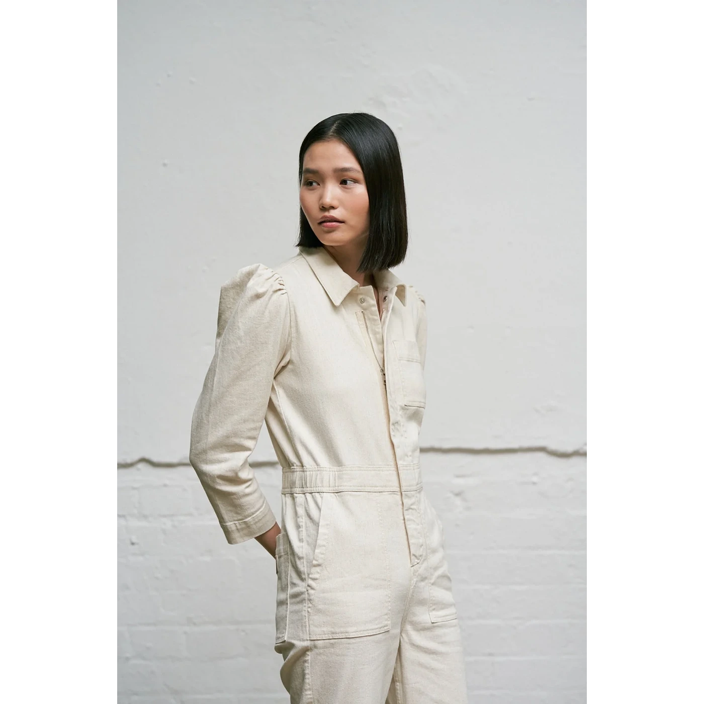 Ecru Vintage Denim Jumpsuit | Montivo Pakistan