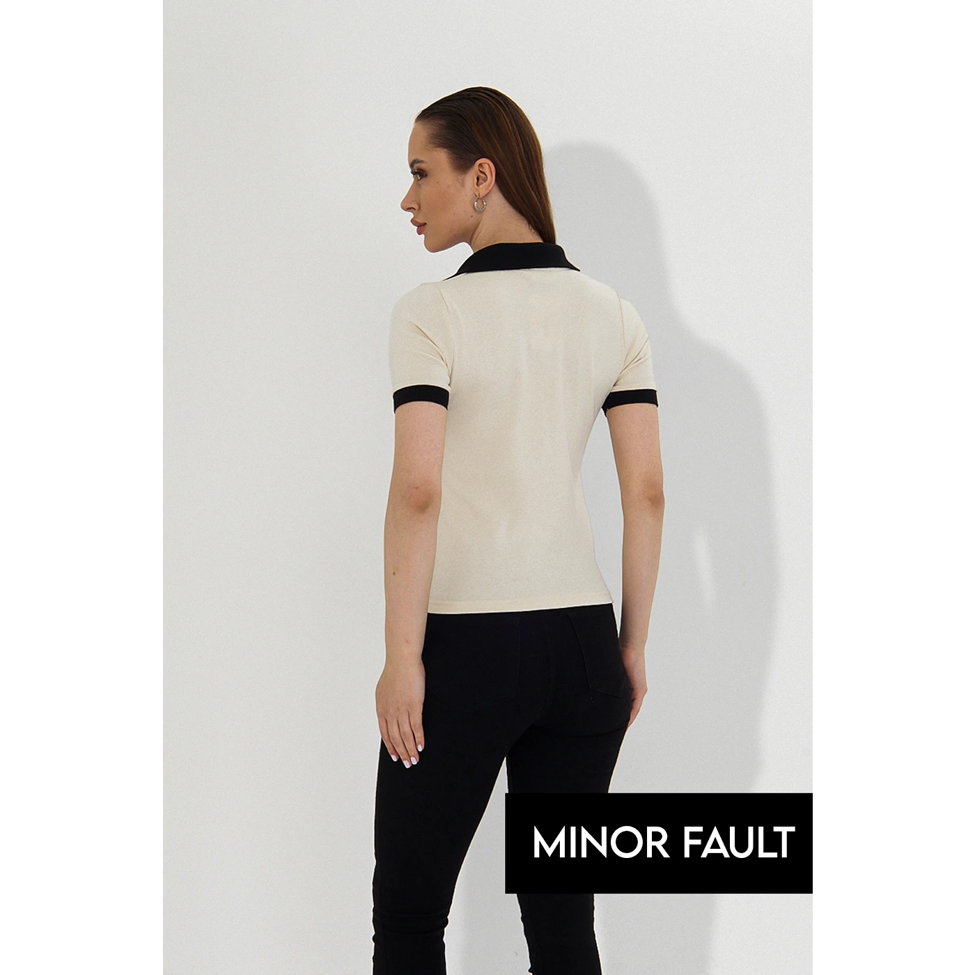 (Minor Fault) Ecru V Neck Contrast Polo | Montivo Pakistan