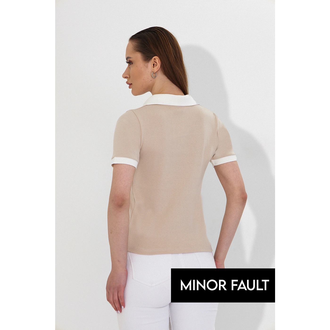 (Minor Fault) Beige V Neck Contrast Polo | Montivo Pakistan
