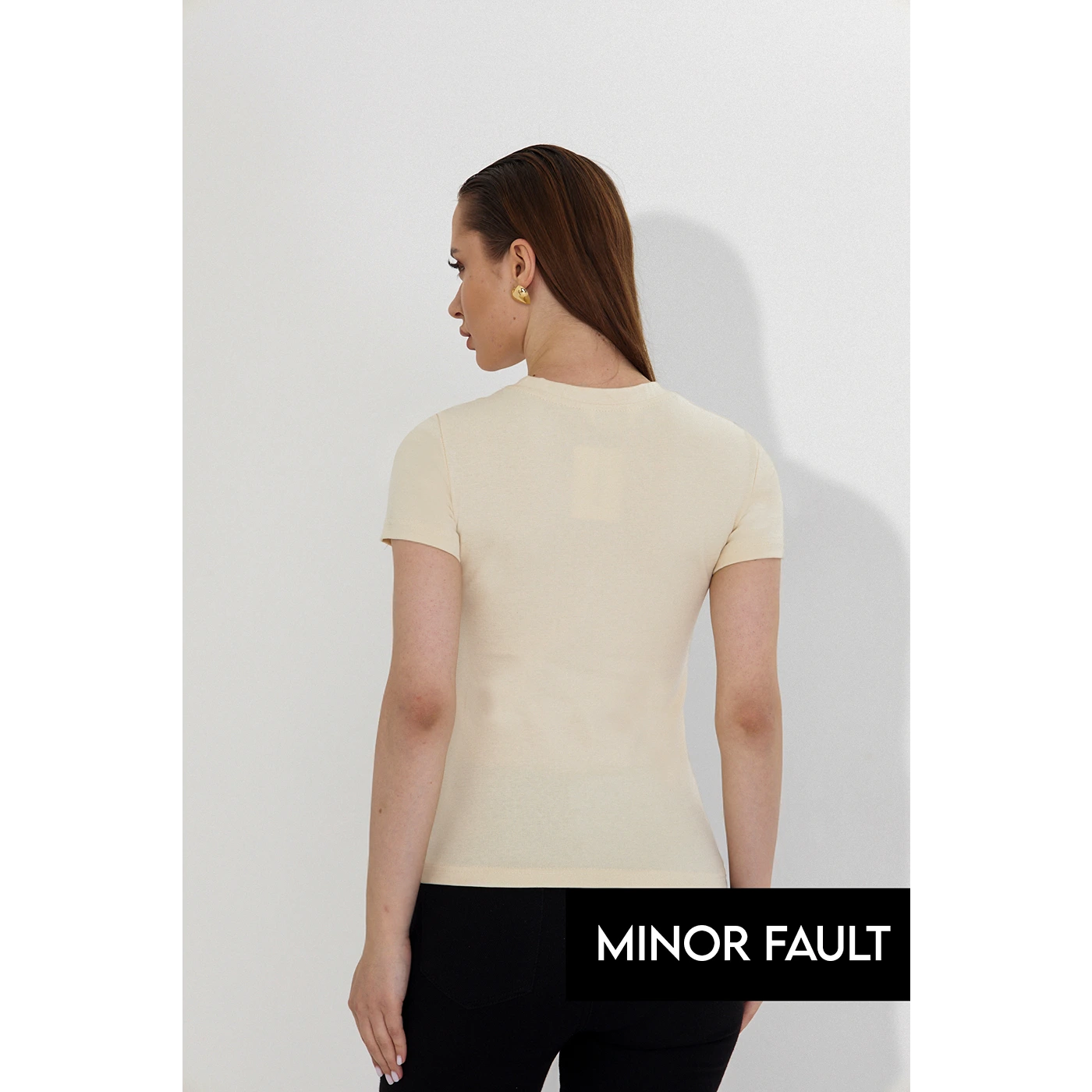 (Minor Fault) Ecru Ribbed Fitted Tshirt | Montivo Pakistan