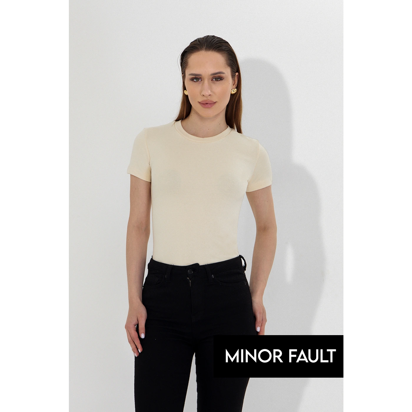 (Minor Fault) Ecru Ribbed Fitted Tshirt | Montivo Pakistan