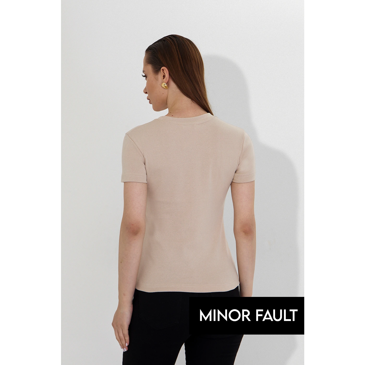 (Minor Fault) Beige Ribbed Fitted Tshirt | Montivo Pakistan