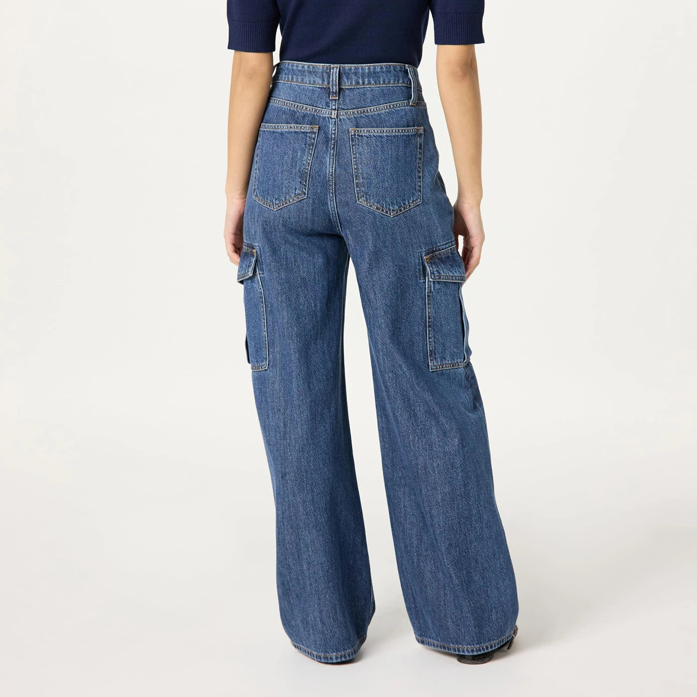 Dark Blue Wide Leg Cargo Jeans | Montivo Pakistan