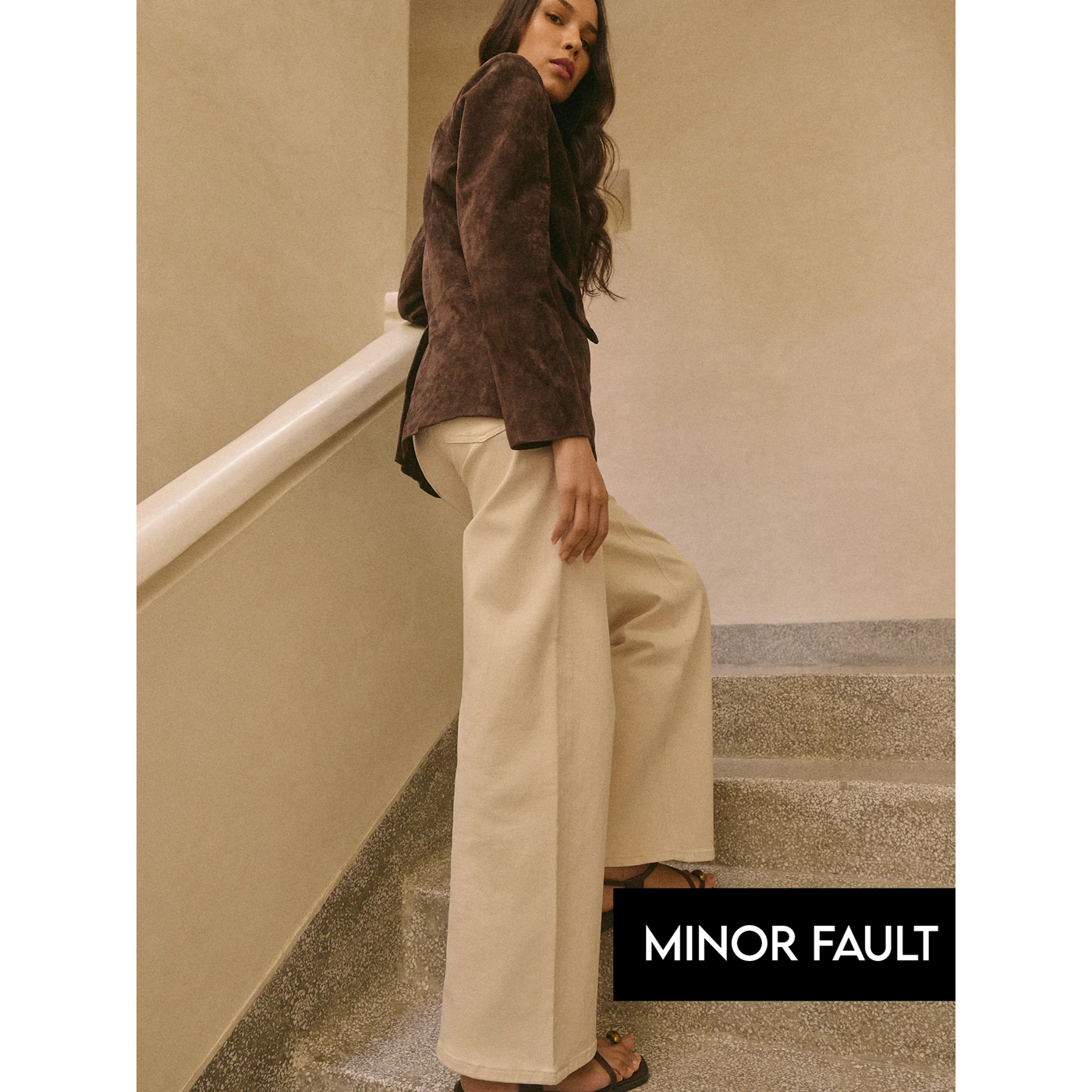 (Minor Fault) Beige Wide Leg Jeans | Montivo Pakistan