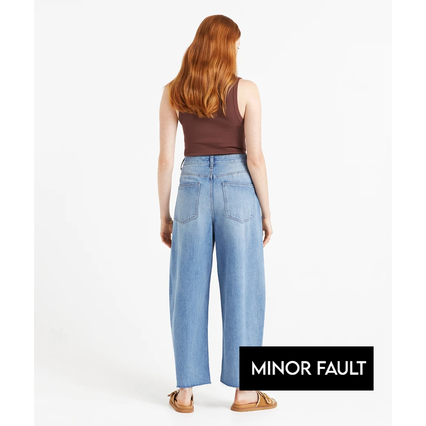 (Minor Fault) Light Blue Mid Rise Barrel Leg Jeans | Montivo Pakistan