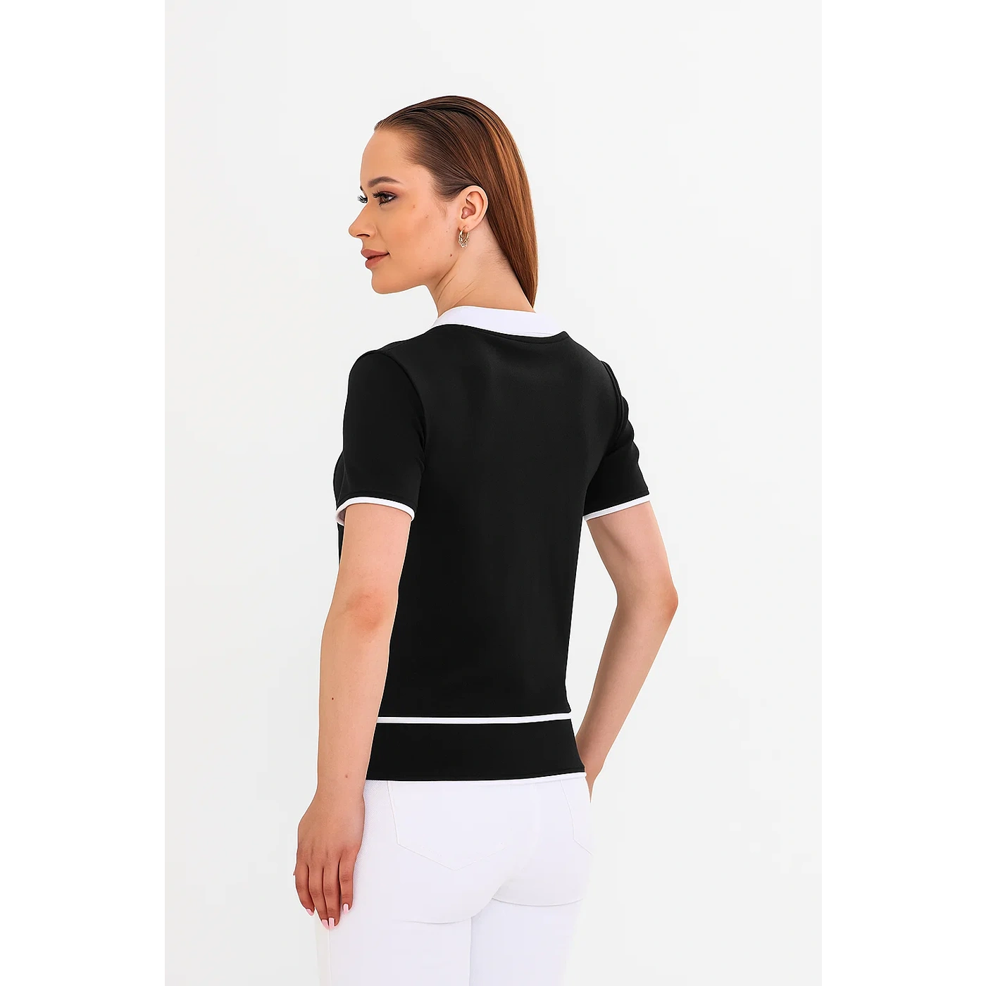 Black Short-Sleeves Contrast Trim Shirt | Montivo Pakistan