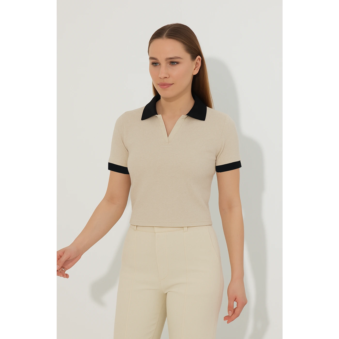 Beige Contrast Textured Polo | Montivo Pakistan