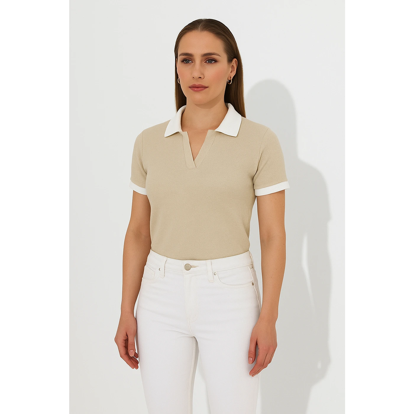 Beige Waffle Contrast Textured Polo | Montivo Pakistan