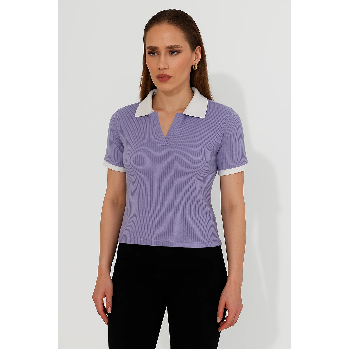 Lilac Drop Needle Contrast Polo | Montivo Pakistan