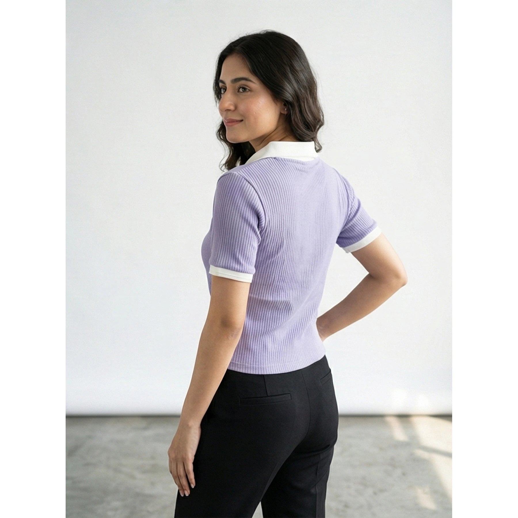 Lilac Drop Needle Contrast Polo | Montivo Pakistan
