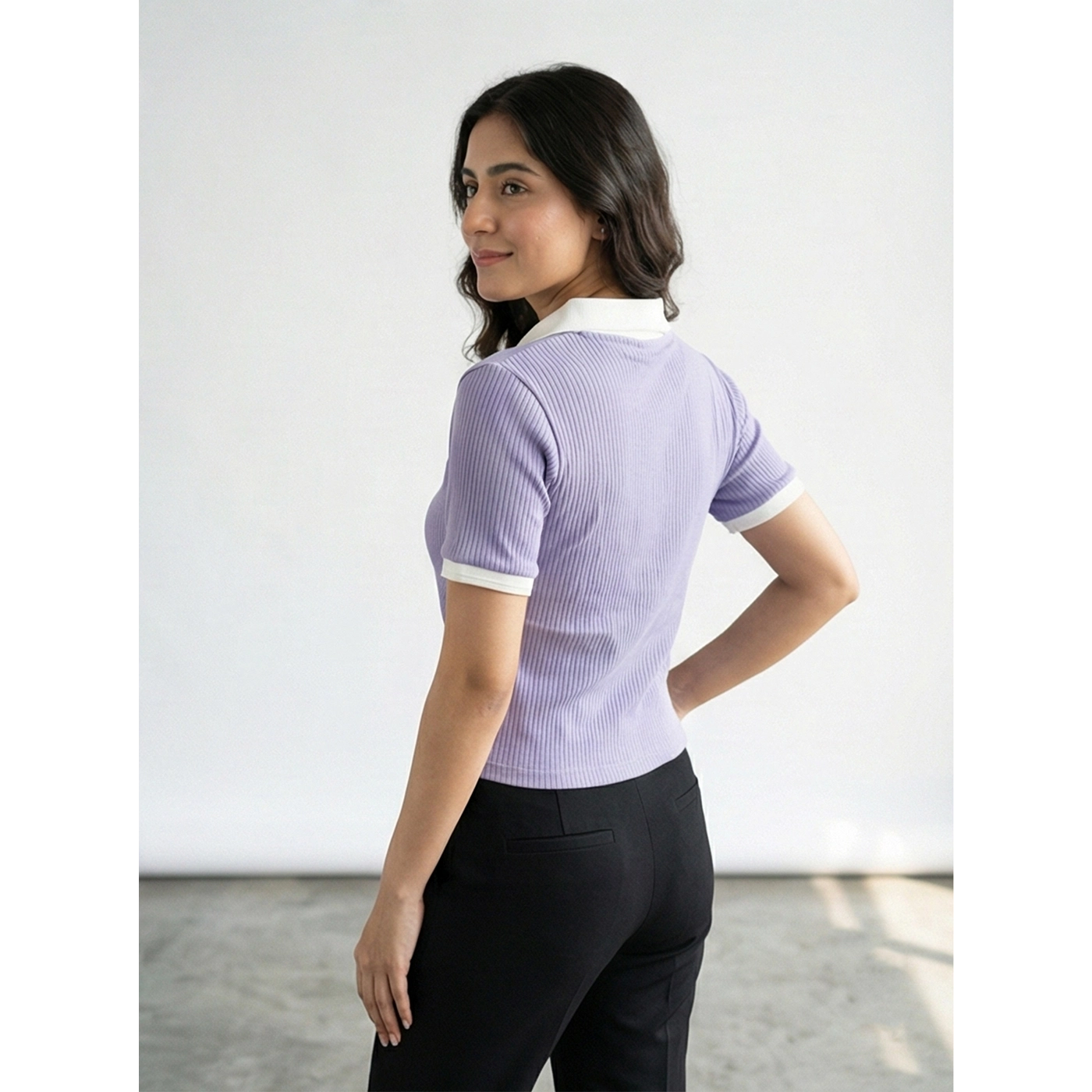 Lilac Drop Needle Contrast Polo | Montivo Pakistan