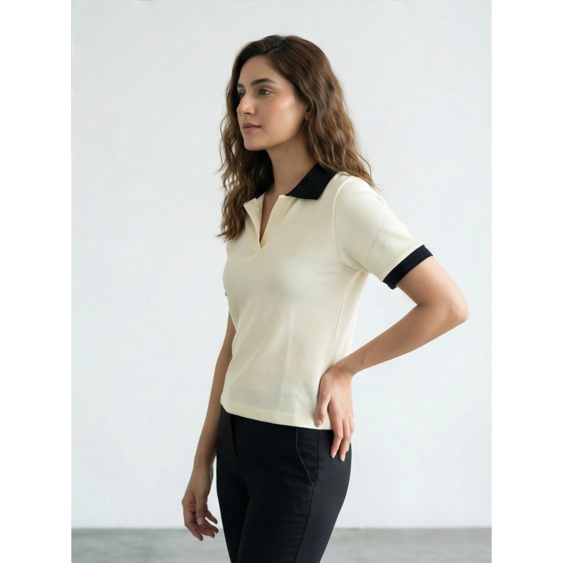 Light Yellow Waffle Contrast Textured Polo | Montivo Pakistan