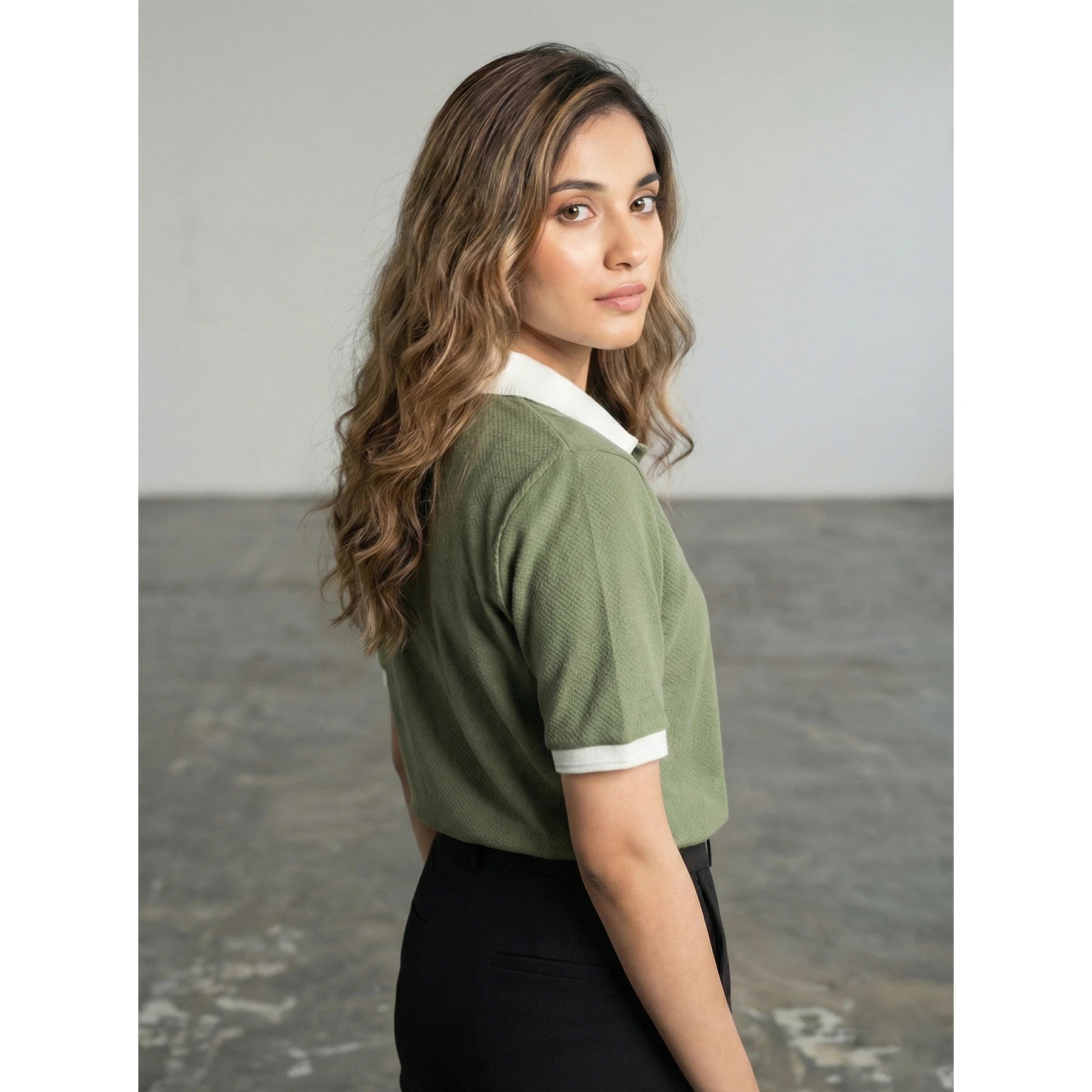 Green Waffle Contrast Textured Polo | Montivo Pakistan