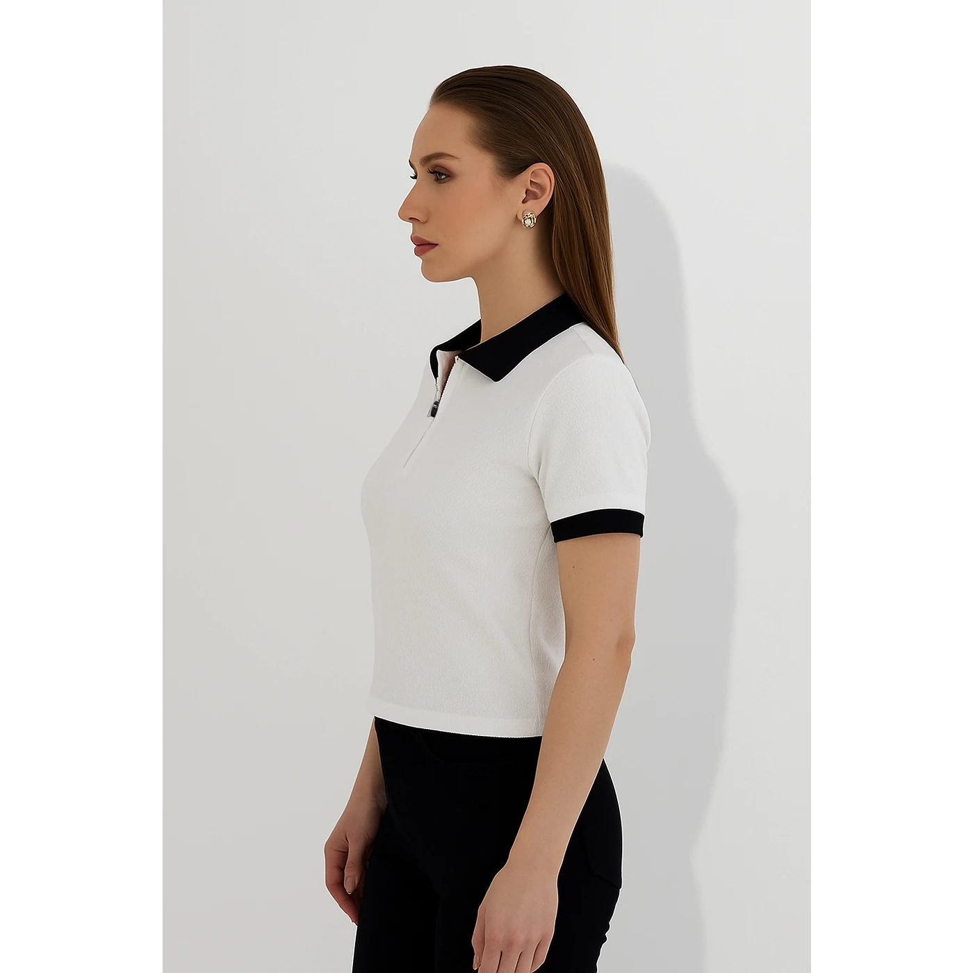 White Zipper Waffle Contrast Polo | Montivo Pakistan