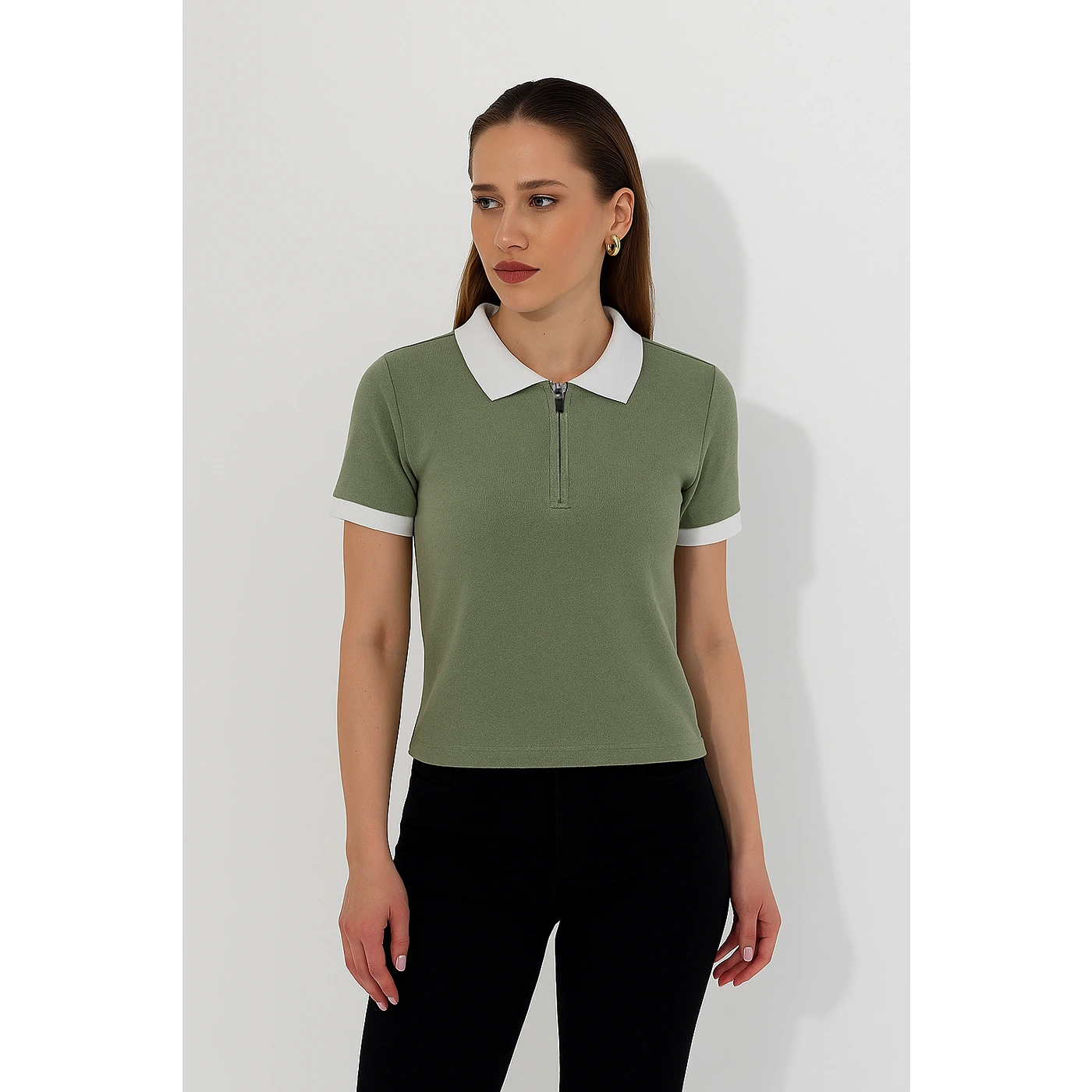 Olive Zipper Waffle Contrast Polo | Montivo Pakistan