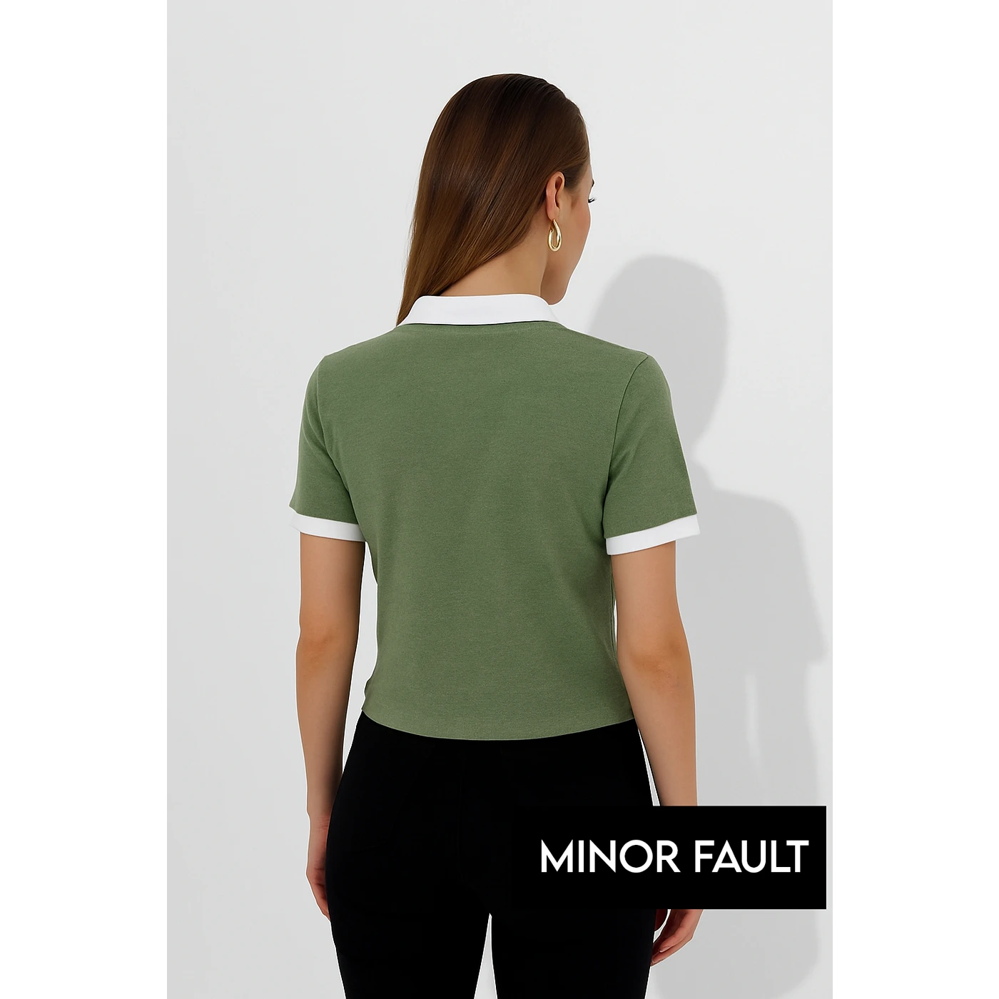 (Minor Fault) Olive Zipper Waffle Contrast Polo | Montivo Pakistan