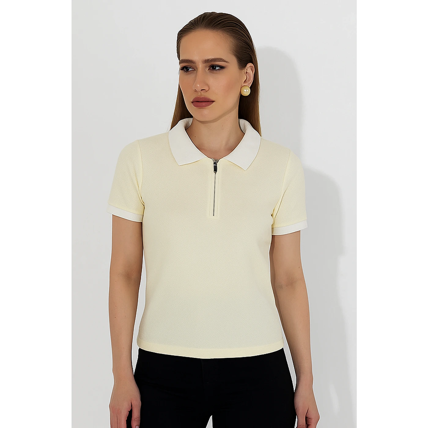 Light Yellow Zipper Waffle Contrast Polo | Montivo Pakistan