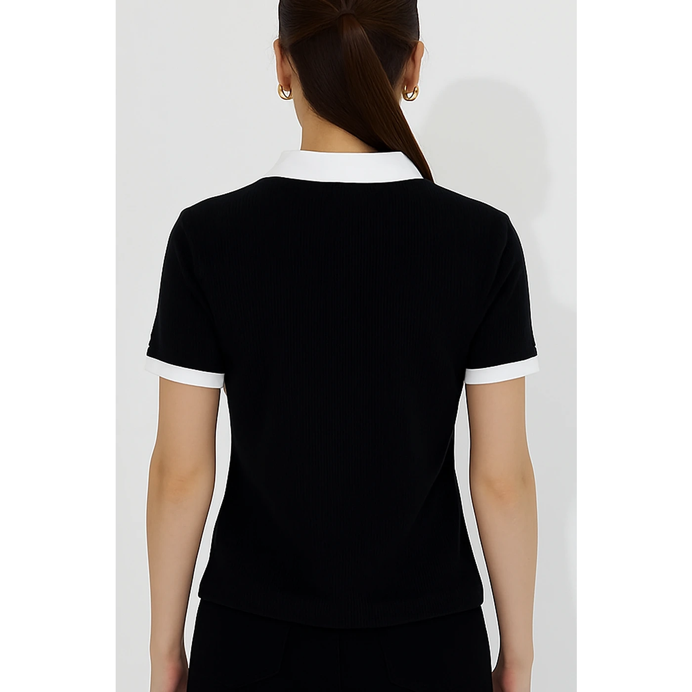 Black Zipper Drop Needle Contrast Polo | Montivo Pakistan